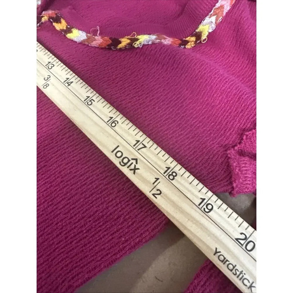 Free People Womens Sz S Embroidered Thermal Henley Top Waffle Knit Top Rainbow - Picture 9 of 12